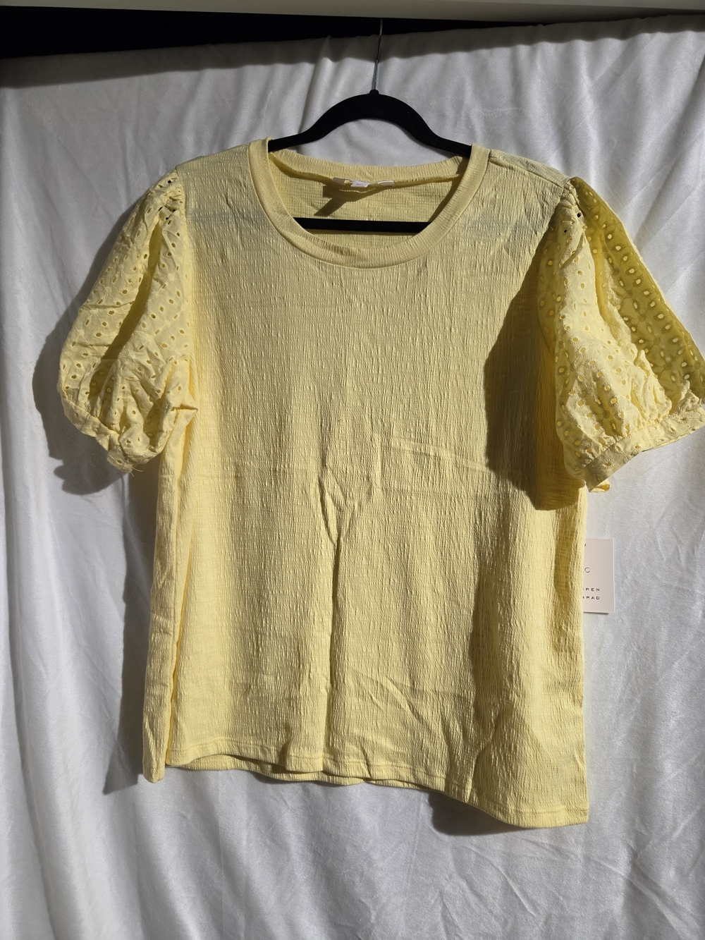 LC Lauren Conrad Yellow Eyelet Puff Sleeve Tee
